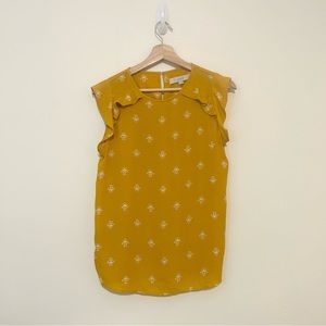 Loft Floral Flutter Sleeve Blouse Sleeveless Yellow and White Size Extra…